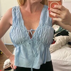 Frame Sky Blue Tie-Front Blouse